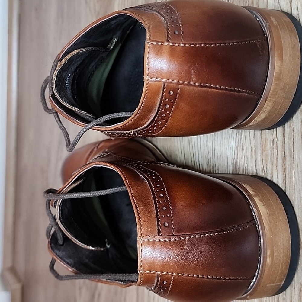 Stacy Adams Mens Dickinson Cap Toe Oxford Shoes Cognac Brown Roynd Toe Size 9W - Picture 4 of 11
